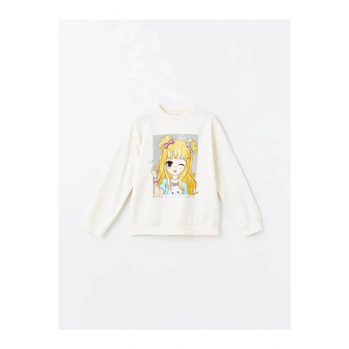 LCW Kids Ekru Bisiklet Yaka Kız Çocuk Kalın Sweatshirt 2li