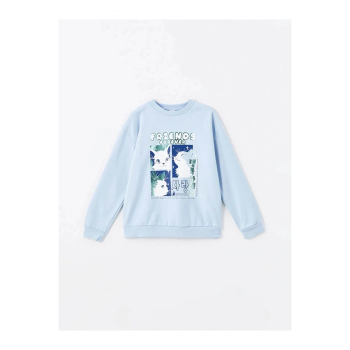 LCW Kids Ekru Bisiklet Yaka Kız Çocuk Kalın Sweatshirt 2li