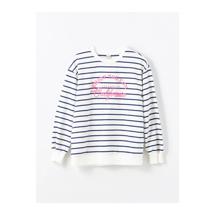 LCW Kids Ekru Bisiklet Yaka Kız Çocuk Kalın Sweatshirt