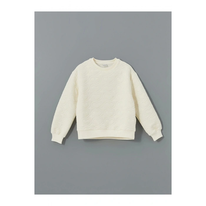 LCW Kids Ekru Bisiklet Yaka Kız Çocuk Sweatshirt ve Tayt