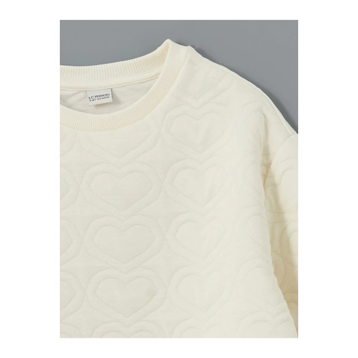 LCW Kids Ekru Bisiklet Yaka Kız Çocuk Sweatshirt ve Tayt