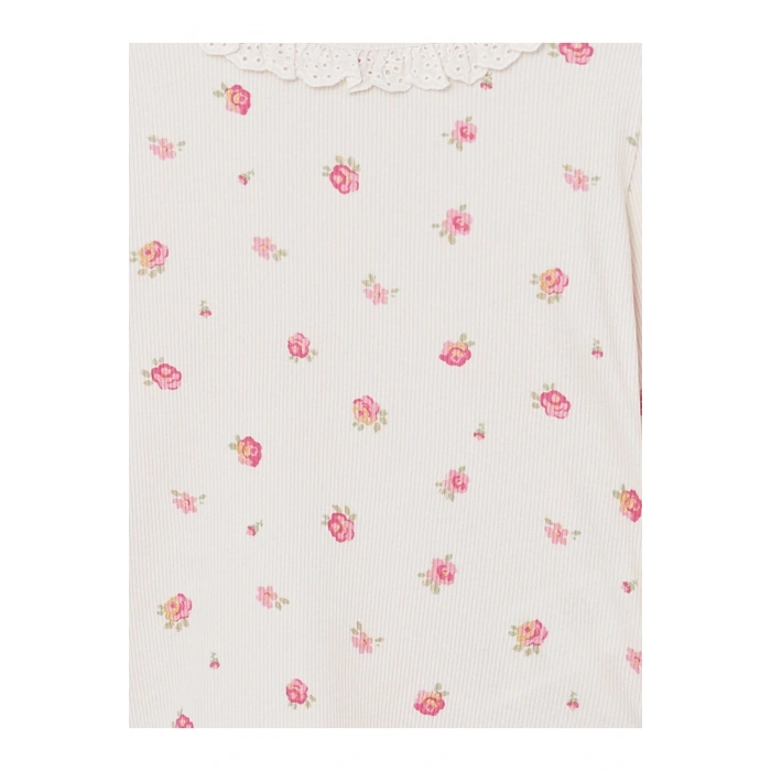 LCW Kids Ekru Çiçekli Dantelli Kız Çocuk Tişört ve Tayt 2li