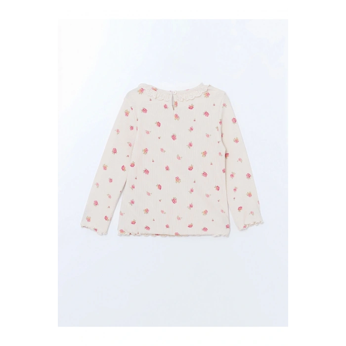 LCW Kids Ekru Çiçekli Dantelli Kız Çocuk Tişört ve Tayt 2li