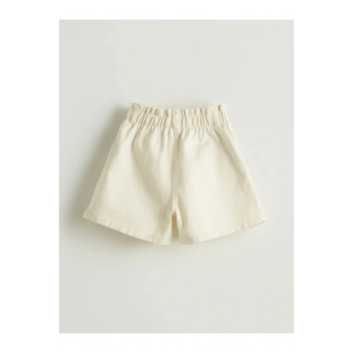 LCW Kids Ekru Çiçekli Gabardin Kız Çocuk Şort