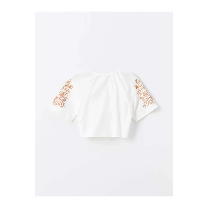 LCW Kids Ekru Desenli Kız Çocuk Crop Gömlek