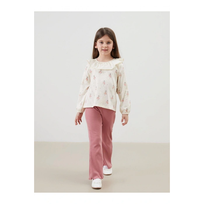 Lcw Kids Ekru Fırfırlı Kız Bebek Tişört Ve Tayt 2li