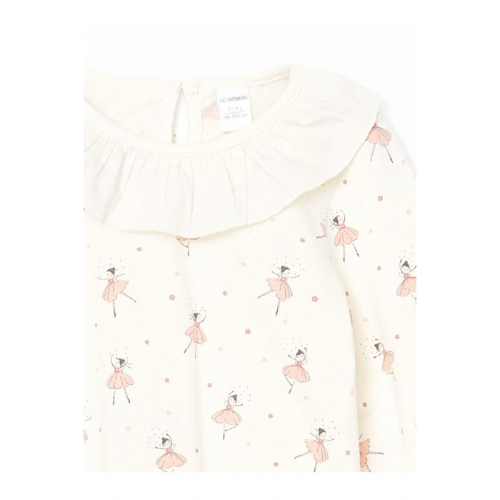 Lcw Kids Ekru Fırfırlı Kız Bebek Tişört Ve Tayt 2li