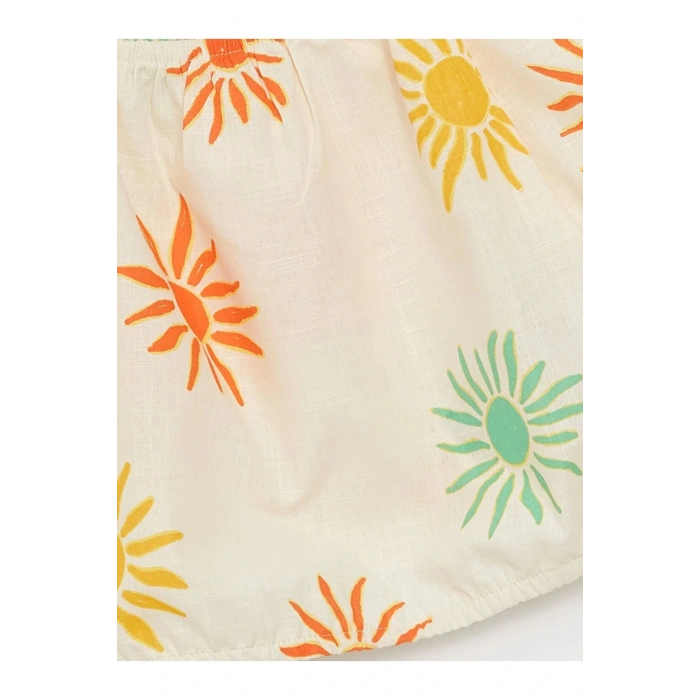 LCW Kids Ekru Kare Yaka Baskılı Kız Çocuk Bluz