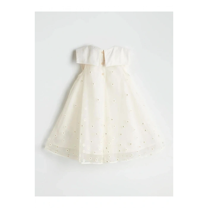 LCW Kids Ekru Kurdele Detaylı Kız Çocuk Dantel Elbise