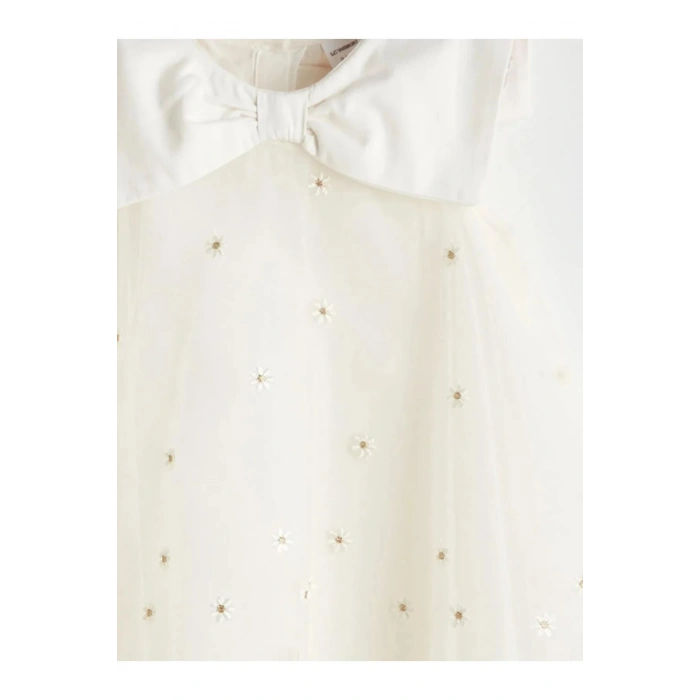 LCW Kids Ekru Kurdele Detaylı Kız Çocuk Dantel Elbise