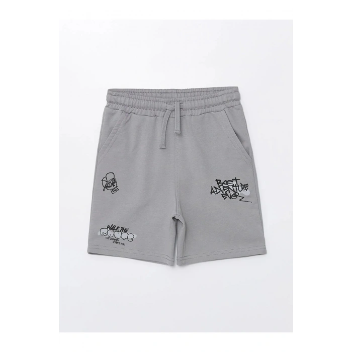 LCW Kids Gri Beli Lastikli Baskılı Erkek Çocuk Şort