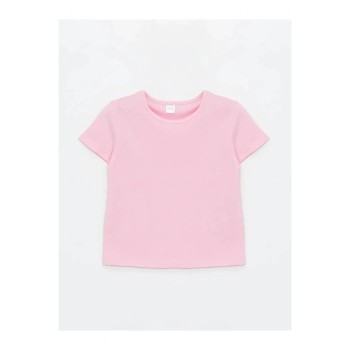 LCW Kids Gri Bisiklet Yaka Basic Kız Bebek Tişört 3lü