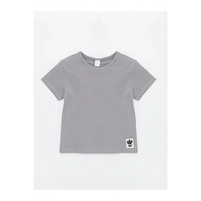 LCW Kids Gri Bisiklet Yaka Basic Kız Bebek Tişört 3lü
