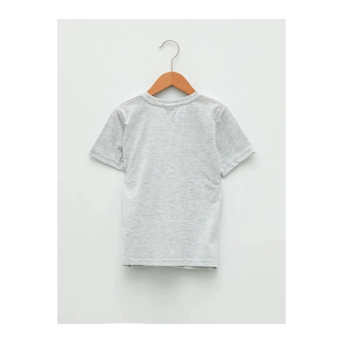 LCW Kids Gri Bisiklet Yaka Baskılı Kısa Kollu Erkek Çocuk Tişört