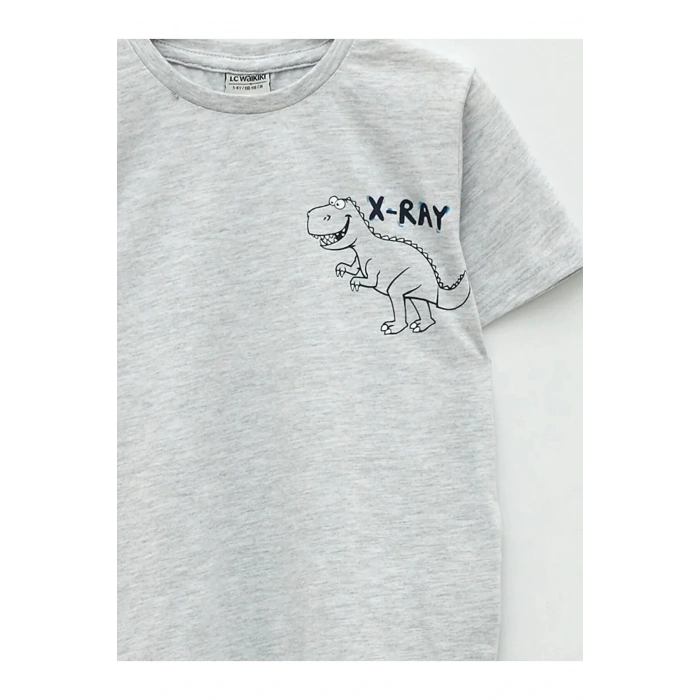 LCW Kids Gri Bisiklet Yaka Baskılı Kısa Kollu Erkek Çocuk Tişört