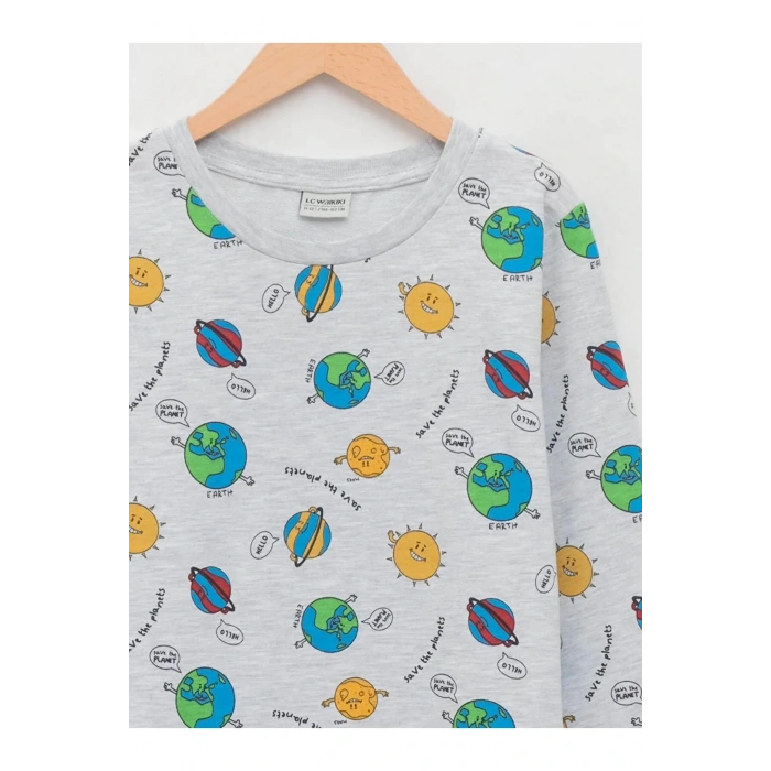 LCW Kids Gri Bisiklet Yaka Baskılı Uzun Kollu Erkek Çocuk Sweatshirt