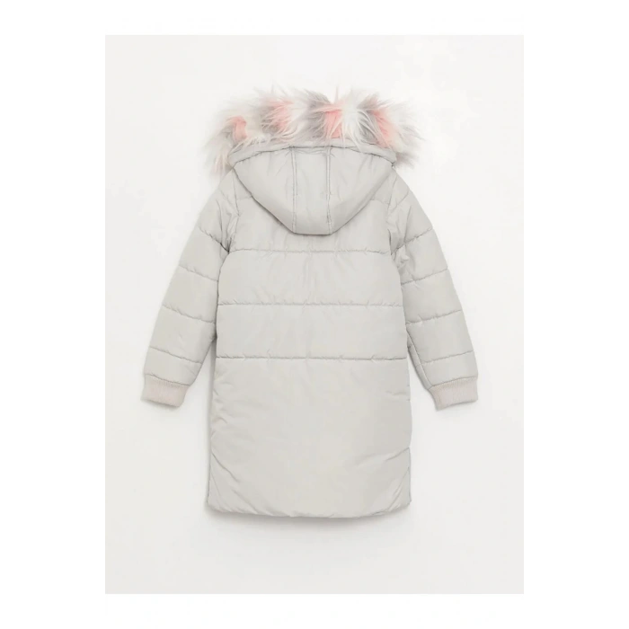 LCW Kids Gri Kapüşonlu Kız Çocuk Kaban