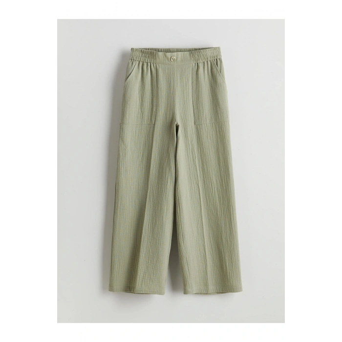 LCW Kids Haki Beli Lastikli Müslin Kız Çocuk Pantolon