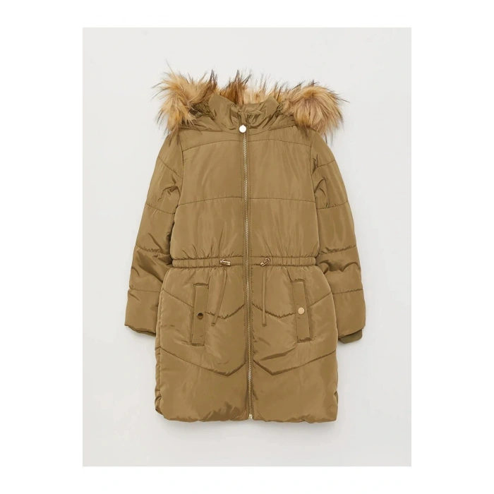 LCW Kids Haki Kapüşonlu Basic Kız Çocuk Parka