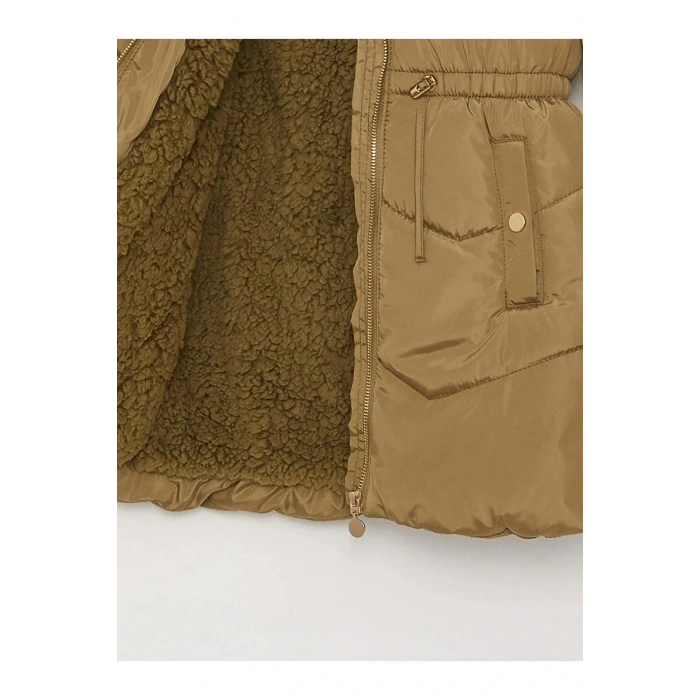 LCW Kids Haki Kapüşonlu Basic Kız Çocuk Parka