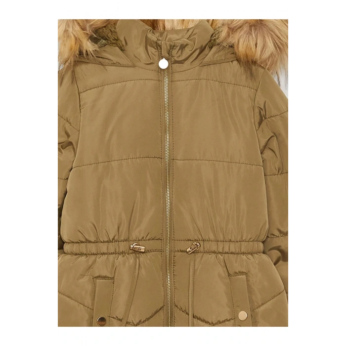 LCW Kids Haki Kapüşonlu Basic Kız Çocuk Parka