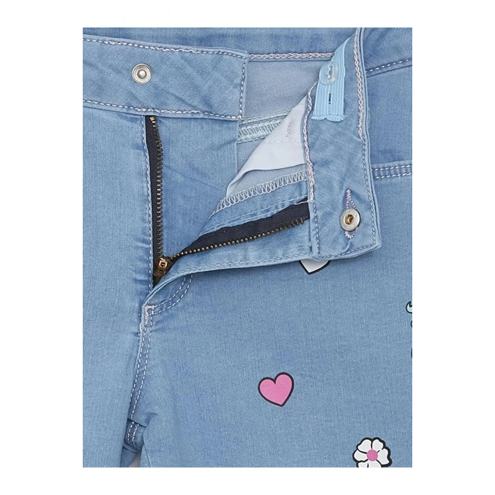 LCW Kids İndigo Baskılı Kız Çocuk Jean Şort