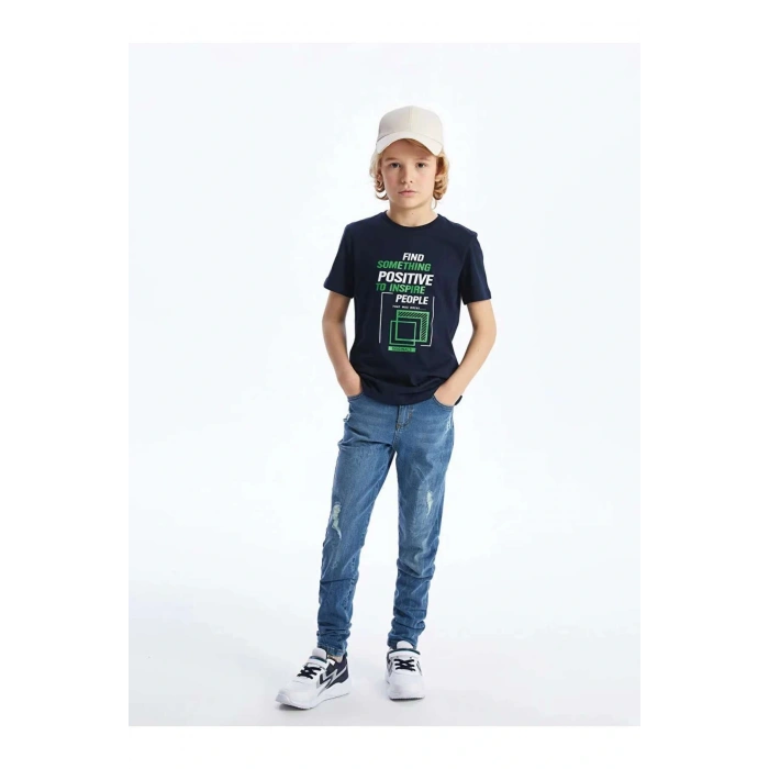 LCW Kids İndigo Beli Ayarlanabilir Lastikli Erkek Çocuk Jean Pantolon