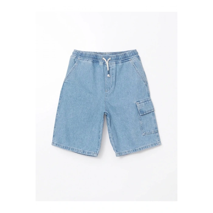 LCW Kids Indigo Beli Lastikli %100 Pamuk Erkek Çocuk Kargo Jean Şort