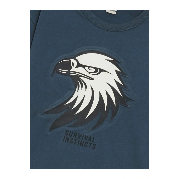 LCW Kids Indigo Bisiklet Yaka Baskılı Penye Erkek Çocuk Tişört