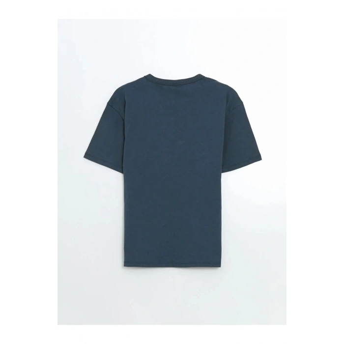 LCW Kids Indigo Bisiklet Yaka Baskılı Penye Erkek Çocuk Tişört