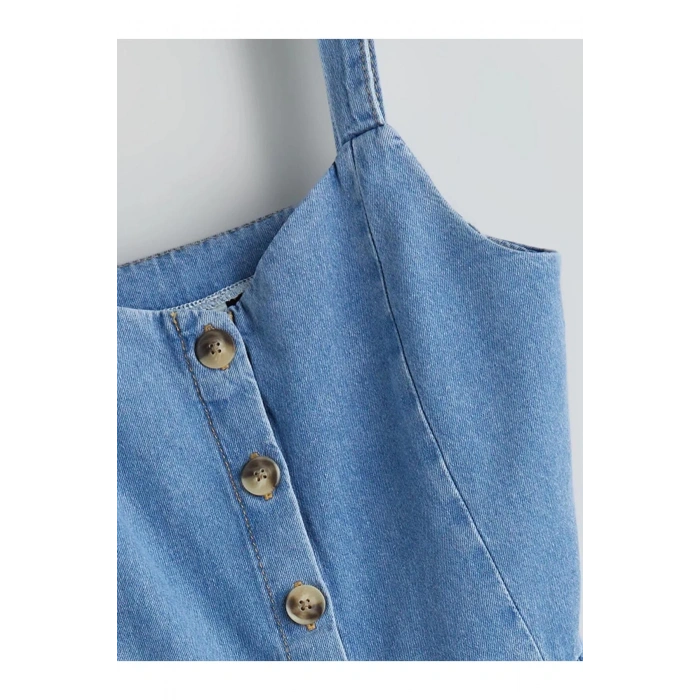 LCW Kids Indigo Kare Yaka Kız Çocuk Jean Elbise