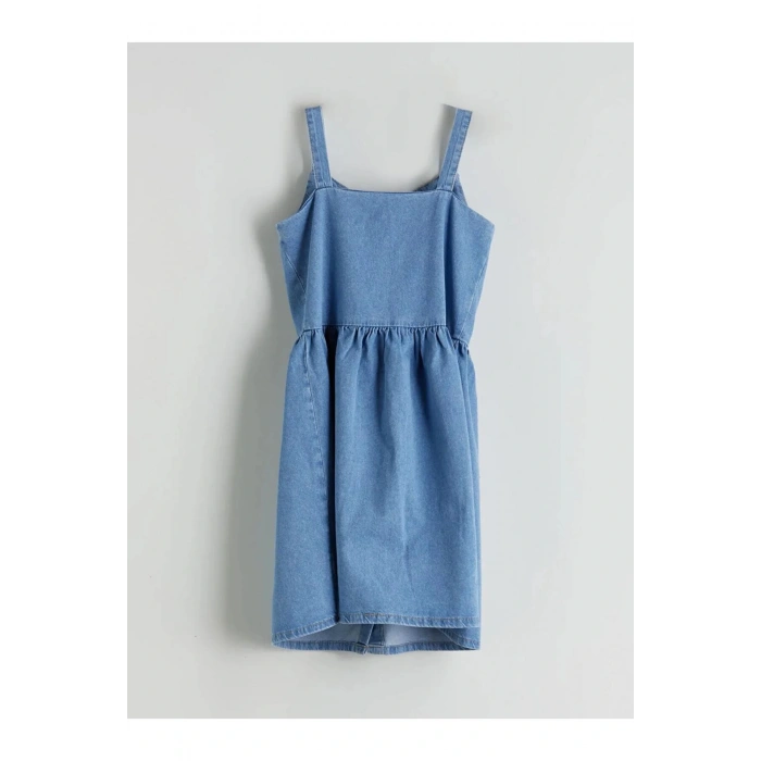 LCW Kids Indigo Kare Yaka Kız Çocuk Jean Elbise