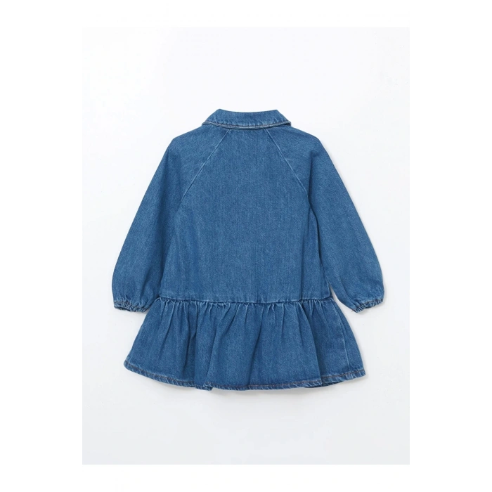 Lcw Kids Indigo Uzun Kollu Nakışlı Kız Bebek Jean Elbise