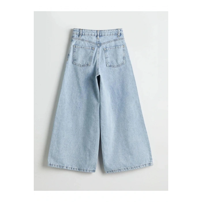 LCW Kids Indigo Wideleg Taşlı Kız Çocuk Jean Pantolon