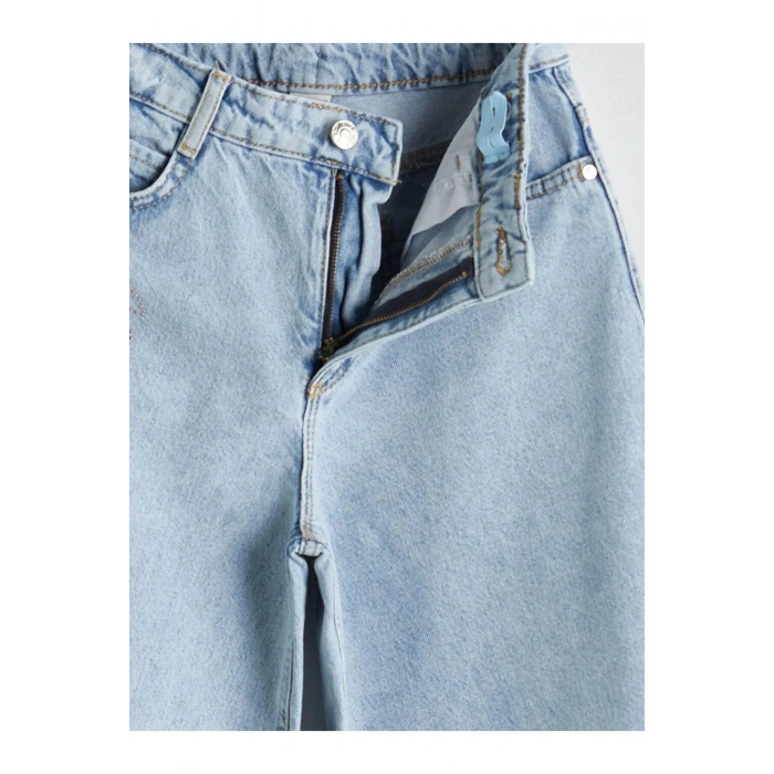 LCW Kids Indigo Wideleg Taşlı Kız Çocuk Jean Pantolon