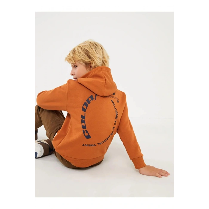 LCW Kids Kahverengi Rahat Kalıp Baskılı Erkek Çocuk Hoodie