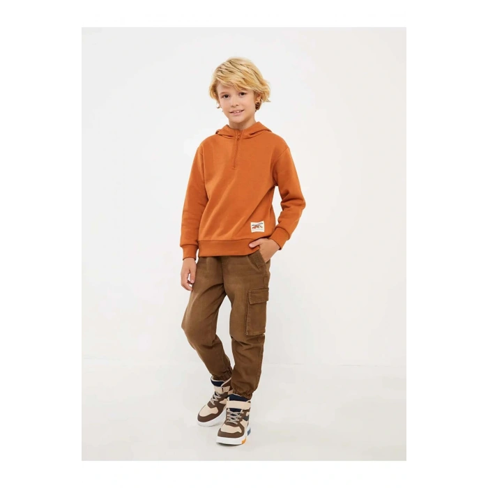 LCW Kids Kahverengi Rahat Kalıp Baskılı Erkek Çocuk Hoodie
