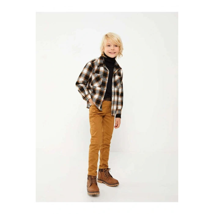 LCW Kids Kahverengi Super Skinny Fit Basic Gabardin Erkek Çocuk Pantolon