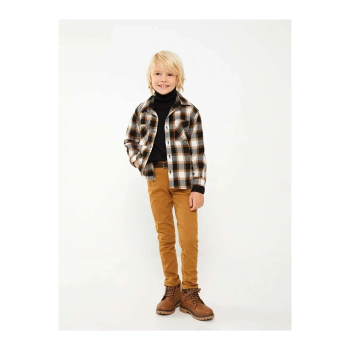 LCW Kids Kahverengi Super Skinny Fit Basic Gabardin Erkek Çocuk Pantolon