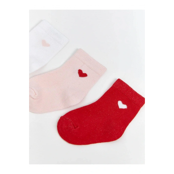 LCW Kids Kalp Baskılı Kız Çocuk Soket Çorap 3lü (W5)
