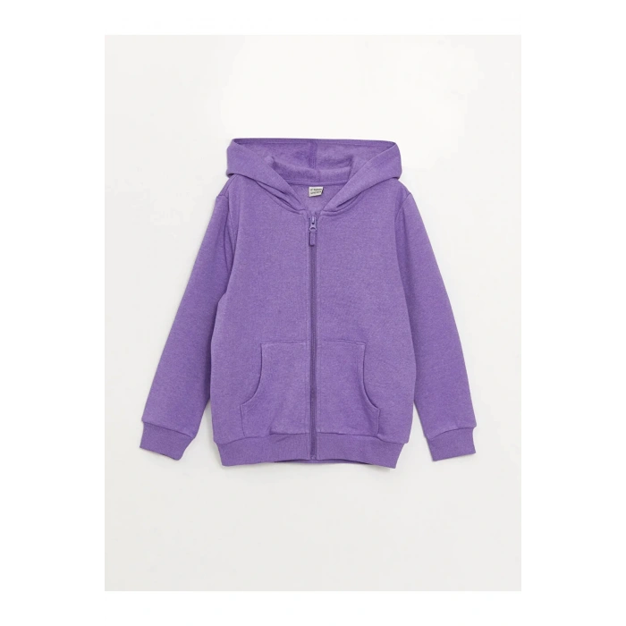 LCW Kids Kapüşonlu Basic Uzun Kollu Kız Çocuk Fermuarlı Sweatshirt