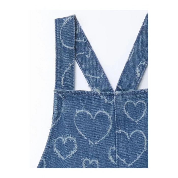 LCW Kids Kare Yaka Baskılı Kız Çocuk Jean Salopet (S5)