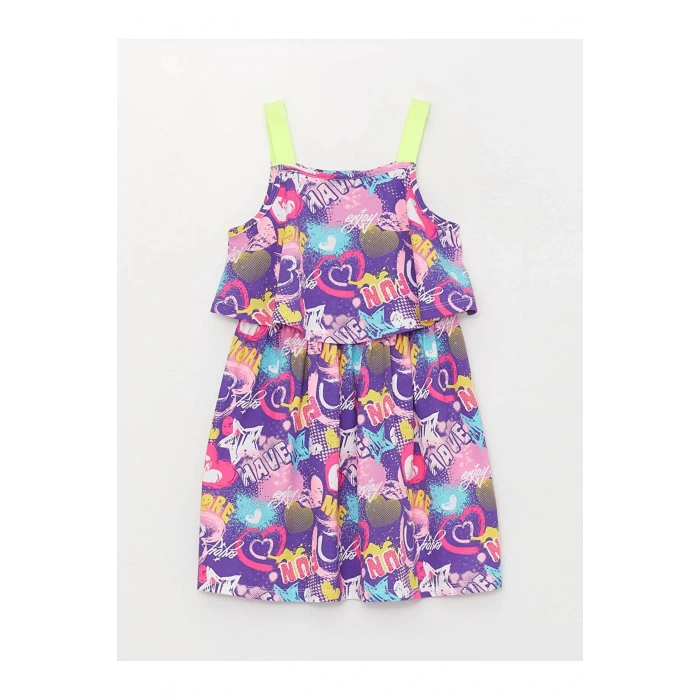 Lcw Kids Kare Yaka Desenli Askılı Kız Çocuk Elbise