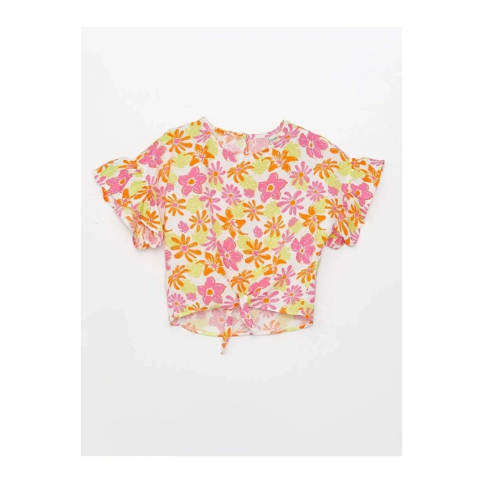 LCW Kids Karışık Bisiklet Yaka Desenli Kısa Kollu Kız Çocuk Bluz