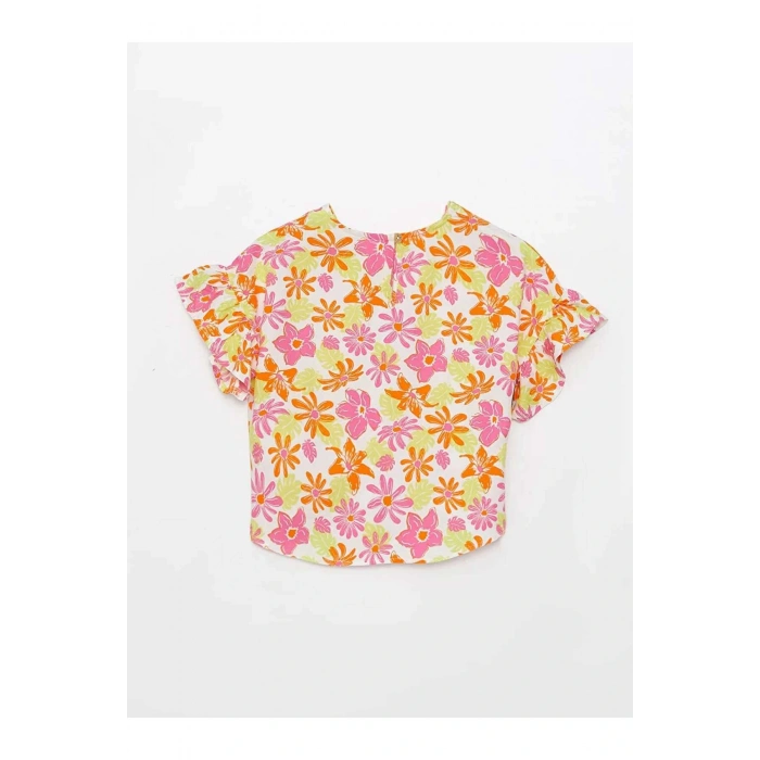 LCW Kids Karışık Bisiklet Yaka Desenli Kısa Kollu Kız Çocuk Bluz