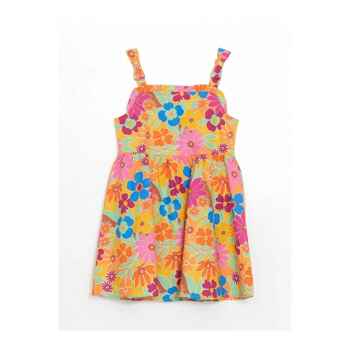 LCW Kids Karişik Çiçekli Fırfırlı Kız Çocuk Keten Elbise