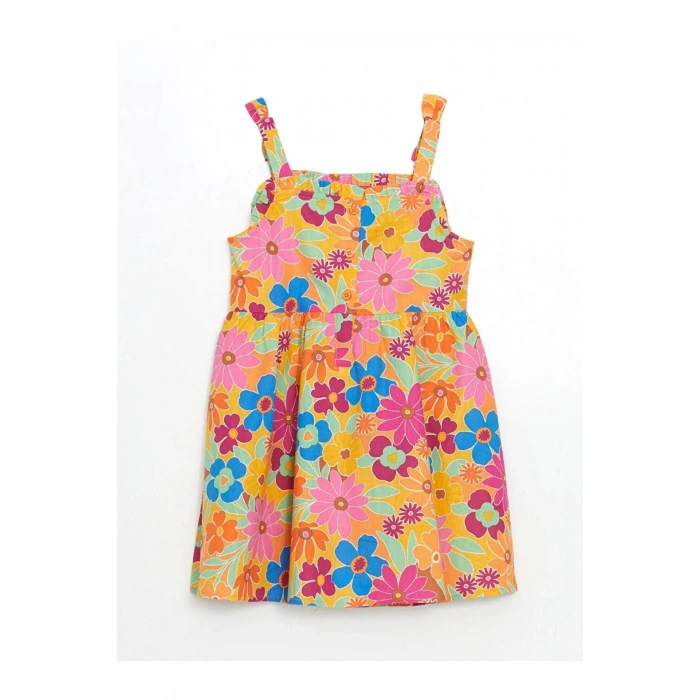 LCW Kids Karişik Çiçekli Fırfırlı Kız Çocuk Keten Elbise