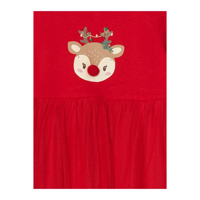 LCW Kids Kırmızı Bisiklet Yaka Yılbaşı Temalı Kız Çocuk Elbise