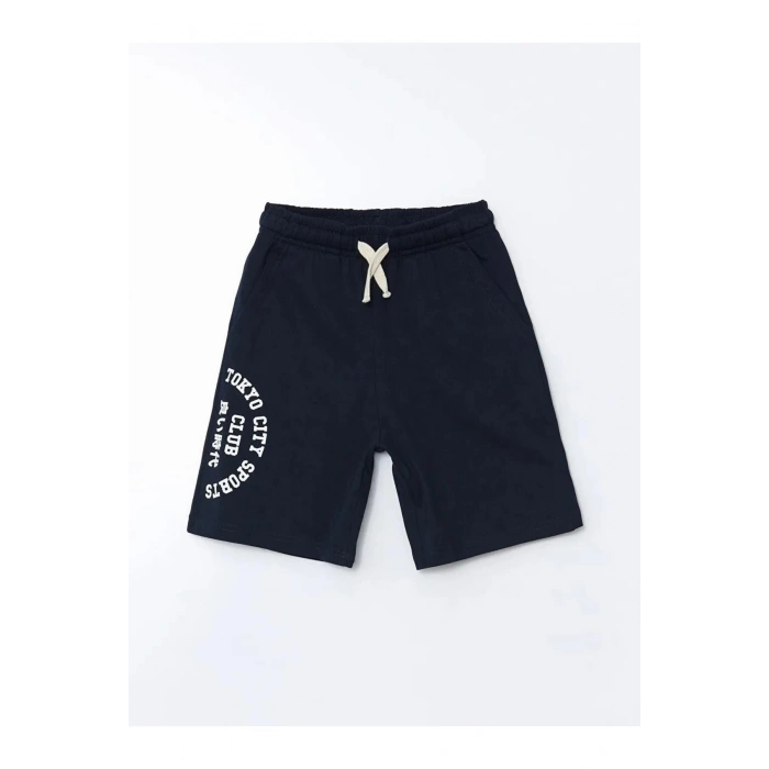 LCW Kids Lacivert Beli Lastikli Tokyo Baskılı Erkek Çocuk Şort