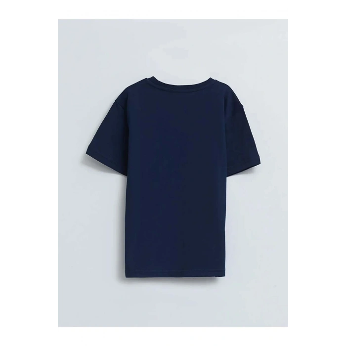 LCW Kids Lacivert Bisiklet Yaka Baskılı Kısa Kollu Pamuklu Erkek Çocuk Tişört